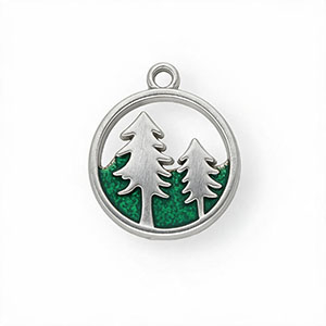 Anh&auml;nger aus rostfreiem Edelstahl mit Enamel, Rund mit B&auml;ume Silver-green