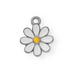 Anh&auml;nger aus rostfreiem Edelstahl mit Enamel, G&auml;nsebl&uuml;mchen emailliert Silver-white-orange