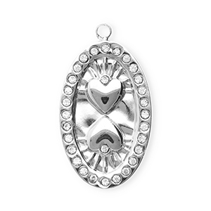 Anh&auml;nger aus rostfreiem Edelstahl mit Strass, Oval mit Herzen Silver-crystal
