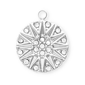 Anh&auml;nger aus rostfreiem Edelstahl mit Strass, Rund mit Sonne Silver-crystal