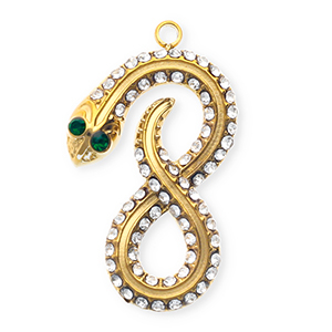 Anh&auml;nger aus rostfreiem Edelstahl mit Strass, Unendlichkeit / Schlange Gold-crystal-green