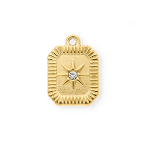 Anh&auml;nger aus rostfreiem Edelstahl mit Strass, Langgestrecktes Oktogon Gold-crystal
