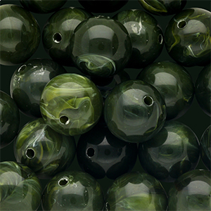 14 mm Acrylperlen Rund Moss green-white marble