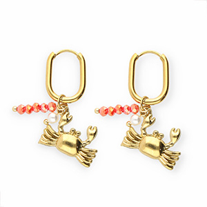 Ohrringe aus Stainless Steel - Rostfreiem Stahl Krabbe Gold-red-white