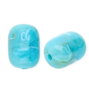Acrylperlen Tube Turquoise blue-brown-white marble
