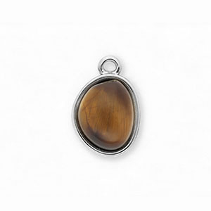 Anh&auml;nger aus rostfreiem Edelstahl mit Tigerauge, Organisches Design Oval Silver-brown